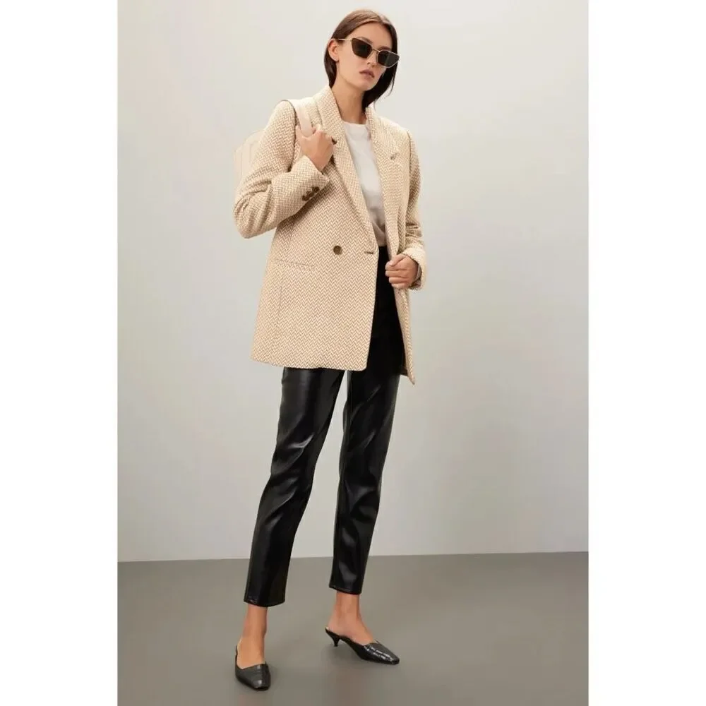 ANINE BING Fishbone Herringbone Pattern Blazer Jacket
